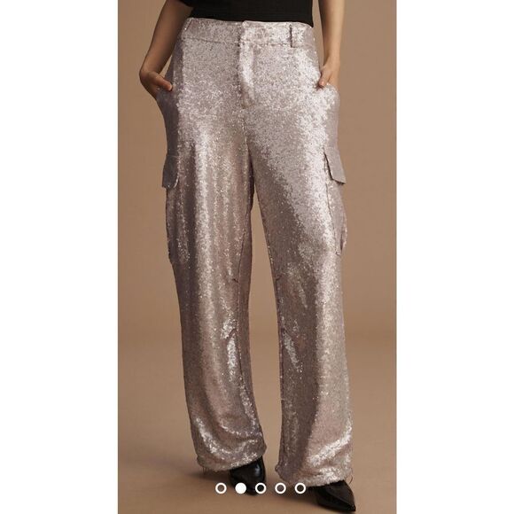 By Anthropologie sequin cargo pants NEW - Picture 2 of 10